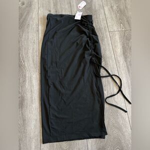 Paotit Black Ruched Midi Skirt